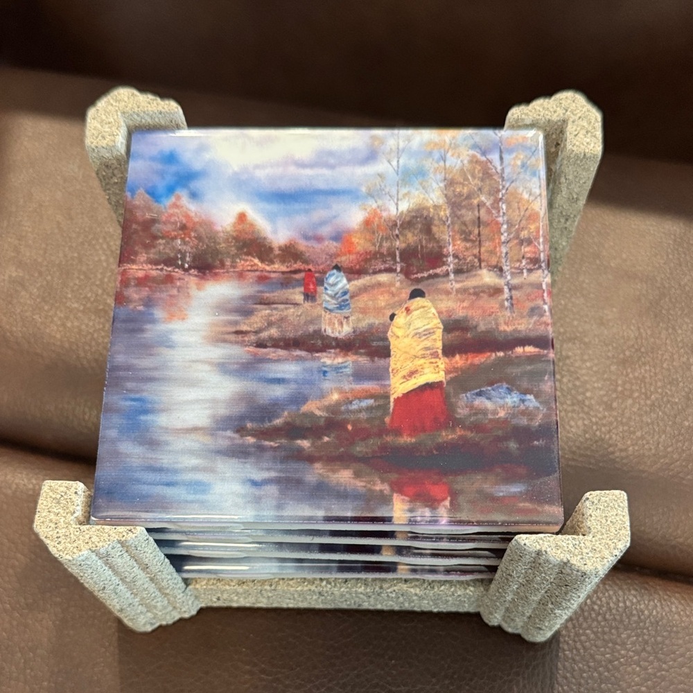 Ceramic Coasters (4) "Autumn Waters" by Native American Artist Jed Foutz
